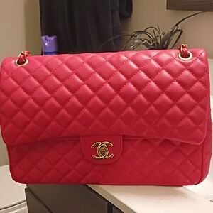Chic Fuschia Inspired Oversized CC Pink Quilted Shoulder Handbag 💕